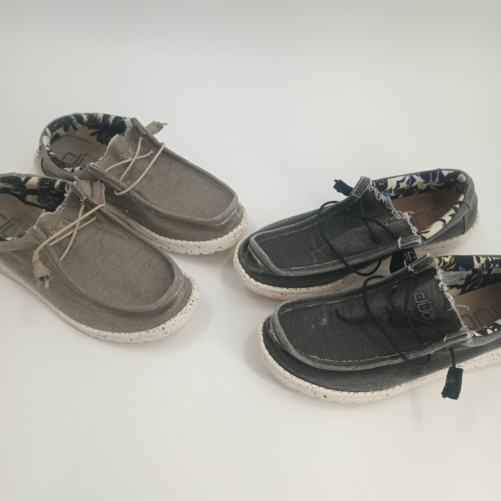 Lot of 2 Hey Dude Wally Stretch Beige + Black Loafers Mens 11  110380500